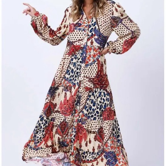 FARM Rio Dresses & Skirts - Farm Rio Tropical Farm Patch work look maxi dress Small